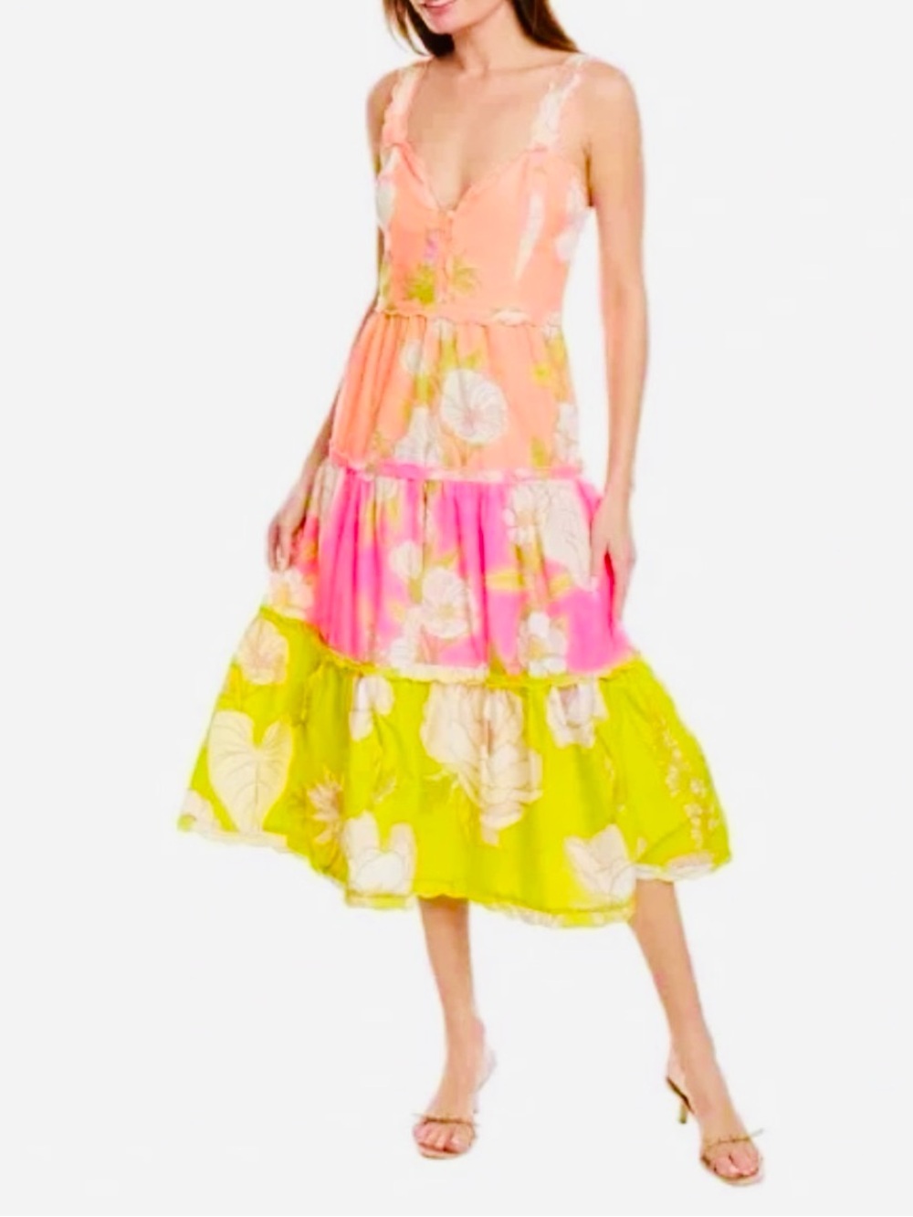 FARM Rio Coral-Pink Floral Sundress